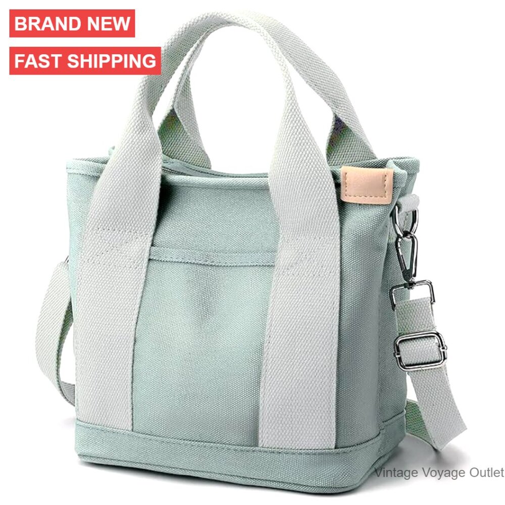 Canvas Tote Bag With Zipper Crossbody Shoulder Bag Adjustable Strap